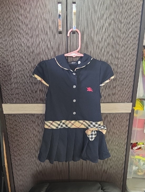 Burberry Other - Kids Burberry Navy Plaid Trim Button-Front Dress with Red Logo